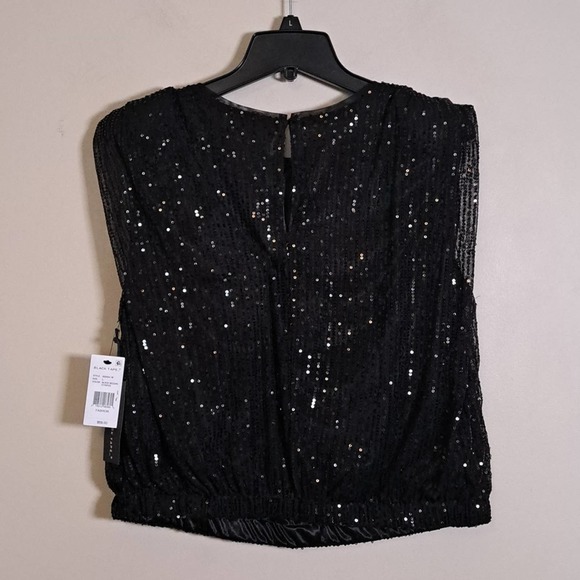 BLACK TAPE Sequin Padded-Shoulder Cap-Sleeve Top Large - Picture 7 of 9